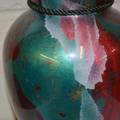 Abstract Metallic Art Glass Vase 11" Tall