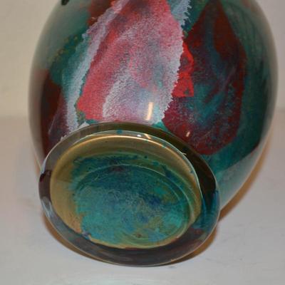 Abstract Metallic Art Glass Vase 11" Tall