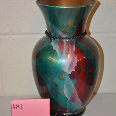 Abstract Metallic Art Glass Vase 11" Tall