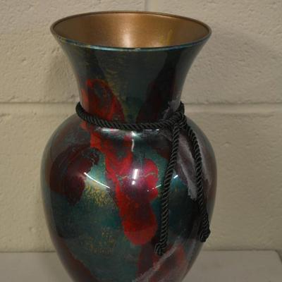 Abstract Metallic Art Glass Vase 11" Tall