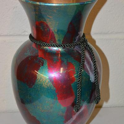 Abstract Metallic Art Glass Vase 11" Tall