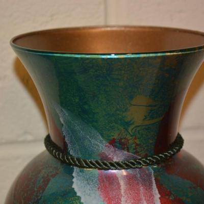 Abstract Metallic Art Glass Vase 11" Tall