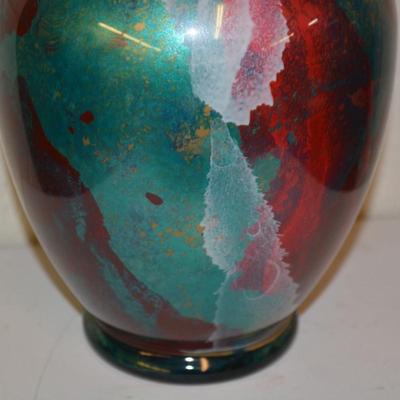 Abstract Metallic Art Glass Vase 11" Tall
