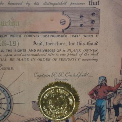1963 U.S. Navy U.S.S. Dale Captain R.R. Crutchfield Plank Owner Certificate