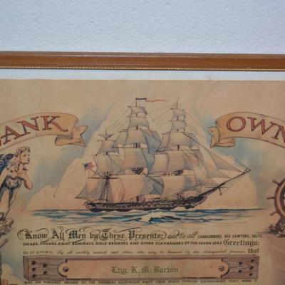 1963 U.S. Navy U.S.S. Dale Captain R.R. Crutchfield Plank Owner Certificate