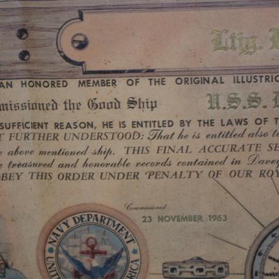 1963 U.S. Navy U.S.S. Dale Captain R.R. Crutchfield Plank Owner Certificate