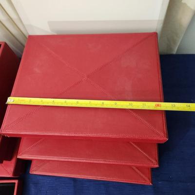 6 Leather covered Lined Letter size Storage Boxes 12x10x3