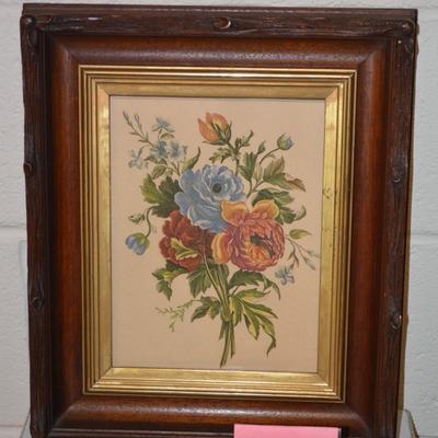 Vintage Framed Floral Bouquet Lithograph 15.25"X12.75"