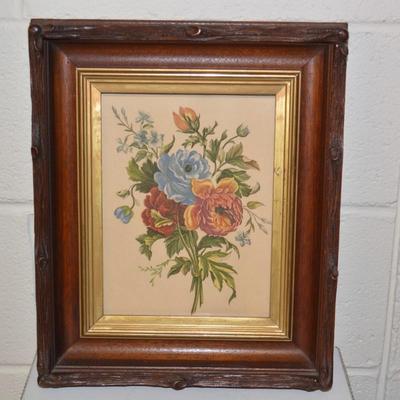 Vintage Framed Floral Bouquet Lithograph 15.25"X12.75"