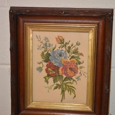 Vintage Framed Floral Bouquet Lithograph 15.25"X12.75"