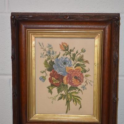 Vintage Framed Floral Bouquet Lithograph 15.25"X12.75"