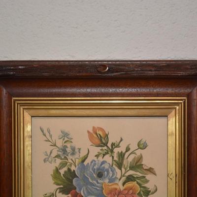Vintage Framed Floral Bouquet Lithograph 15.25
