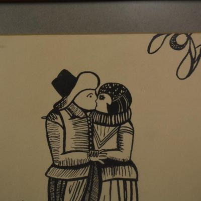 Framed & Matted Reproduction Kissing Couple from "Impresses Quaint" (1889)