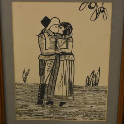 Framed & Matted Reproduction Kissing Couple from "Impresses Quaint" (1889)