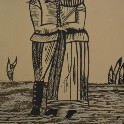 Framed & Matted Reproduction Kissing Couple from "Impresses Quaint" (1889)