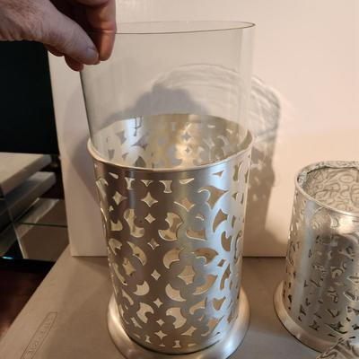 3 Nordstrom Glass lined Scroll Hurricane Candle holder Decor