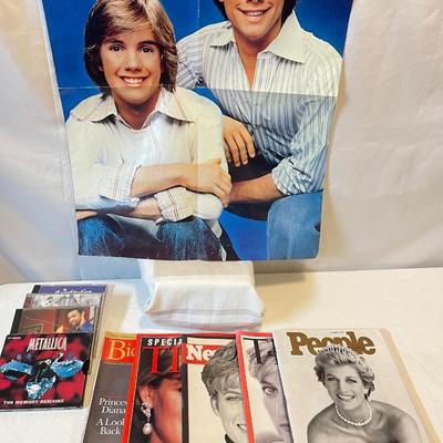 Princess Diana magazines, The Hardy boys poster, CDs