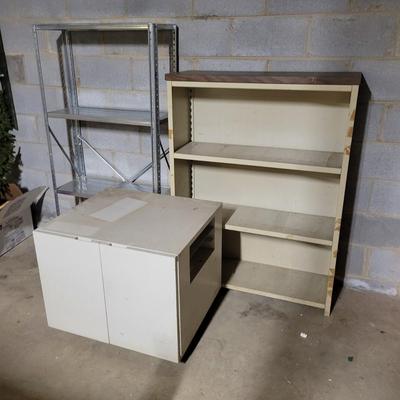 Two Metal Shelving Units and a Metal Cabinet (BS2-DW)
