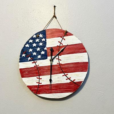 Handmade American Flag Baseball Clock