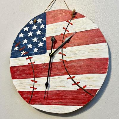 Handmade American Flag Baseball Clock
