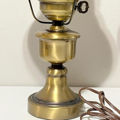 Pair (2) ~ Vtg. Glass & Brass Hurricane Lamps