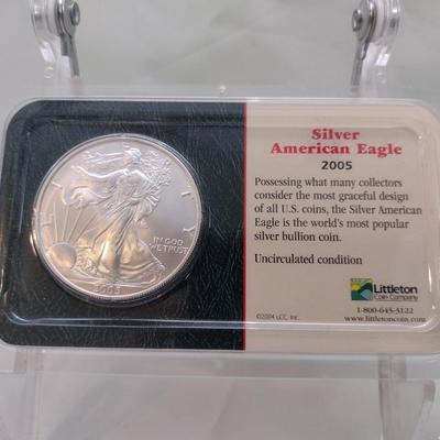 2005 Silver Uncirculated American Eagle $1 Coin in Littleton Co. Sealed Press Package (#47)
