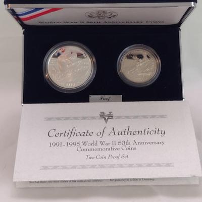 1991-1995 U.S. Mint WWII 50th Anniversary Two-Coin Proof Set Silver Dollar and Clad Half-Dollar (#52)