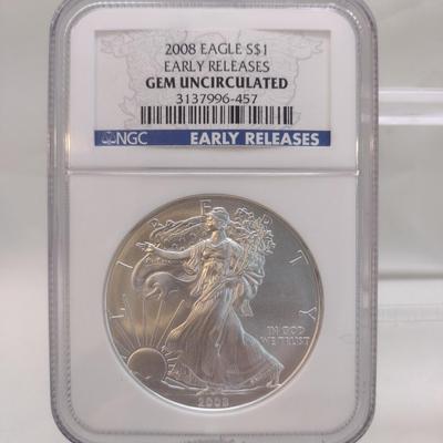2008 American Silver Eagle $1 Coin Early Release Gem Uncirculated in NGC Sealed Press Packet (#61)