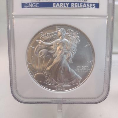 2008 American Silver Eagle $1 Coin Early Release Gem Uncirculated in NGC Sealed Press Packet (#61)