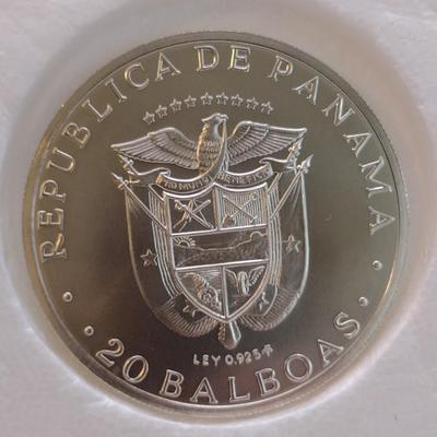 1972 Panama 20 Balboas 2000 Grain Sterling Silver .925 Coin Franklin Mint (#67)