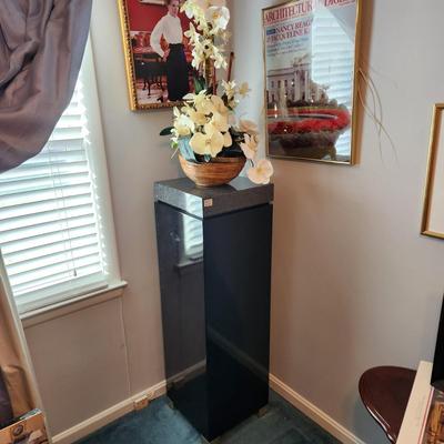 Stunning Black Base w Polished Stone Top Plinth Pedestal Display 15x15x48