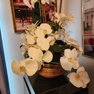 Tall faux artificial willow orchid arrangement leaf succulent vase.
