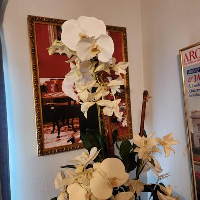 Tall faux artificial willow orchid arrangement leaf succulent vase.