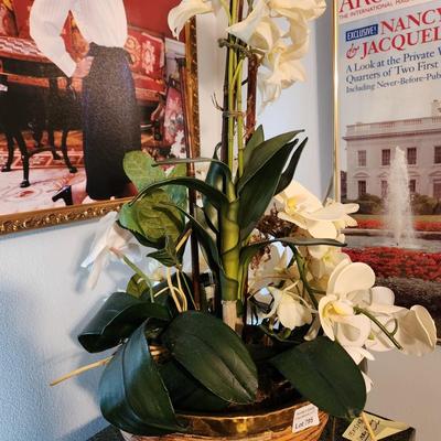 Tall faux artificial willow orchid arrangement leaf succulent vase.