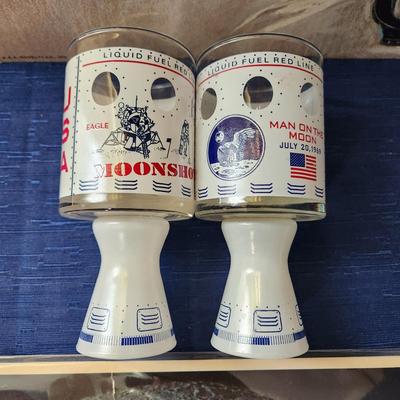 2 Apollo 11 Posters and 2 Moonshot Glasses