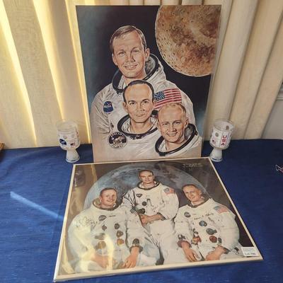 2 Apollo 11 Posters and 2 Moonshot Glasses