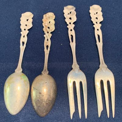 Rose Handled 800 Silver Flatware Lot