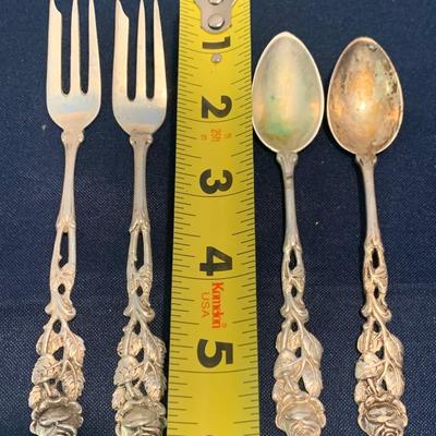 Rose Handled 800 Silver Flatware Lot