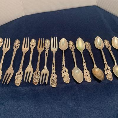 Rose Handled 800 Silver Flatware Lot