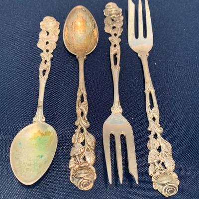 Rose Handled 800 Silver Flatware Lot