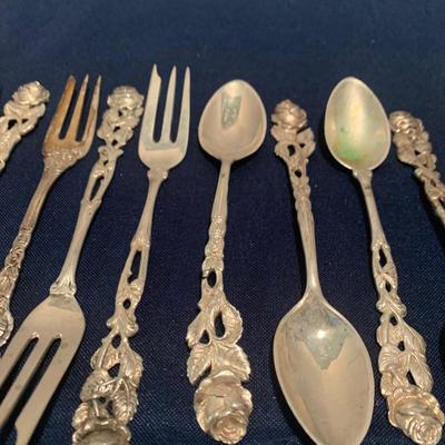 Rose Handled 800 Silver Flatware Lot