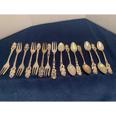 Rose Handled 800 Silver Flatware Lot