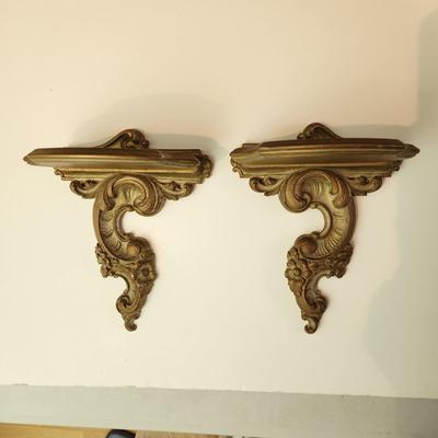 Pair of Gold SyrocoWood Wood Wall Sconces