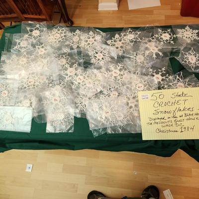 Lot of Vintage Christmas 1984 Crochet Snowflakes with U.S. States names