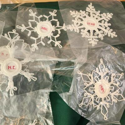 Lot of Vintage Christmas 1984 Crochet Snowflakes with U.S. States names