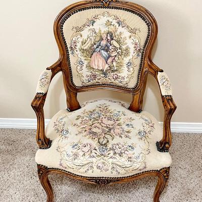 Pair (2) ~ Solid Wood Italian Chateau Dâ€™Ax Tapestry Arm Chairs ~ *Read Details