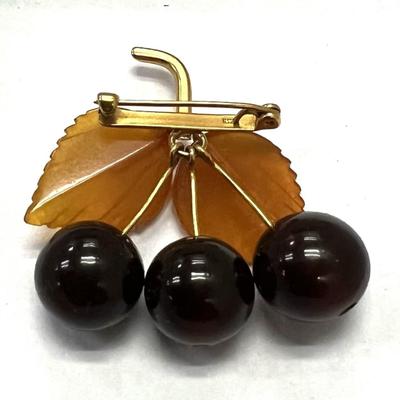 Vintage Amber pin with cherry cluster