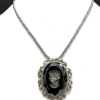 Glass Cameo Necklace / pin