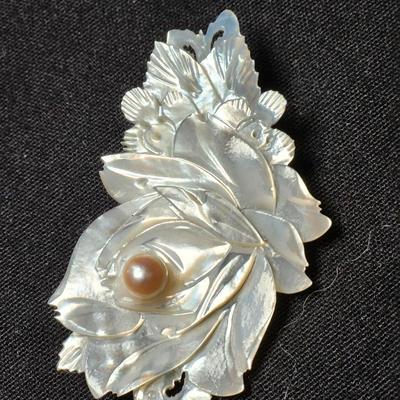Mother of Pearl Carved Brooch