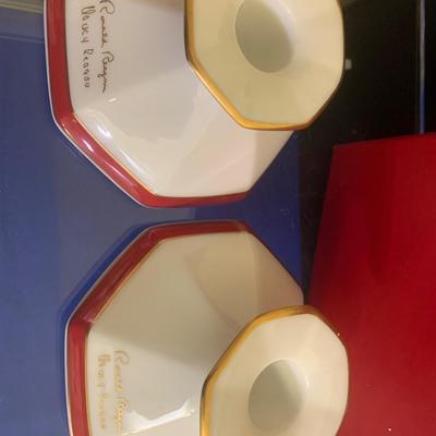 1987 Lenox Rex Scouten Reagan Christmas Candle Bases In Original Box